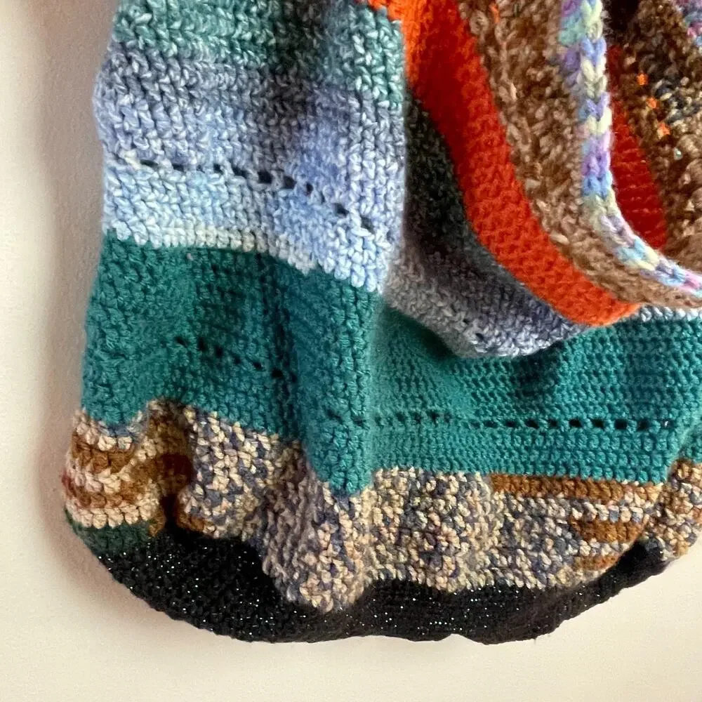 Handmade Crochet Knit‎ Stripe Patchwork Shoulder Bag Boho Cottage Fairy Y2K